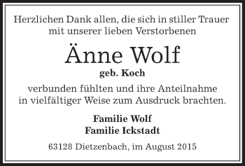 Traueranzeige von Änne Wolf von Offenbach