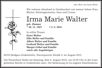 Traueranzeige von Irma Marie Walter von Offenbach