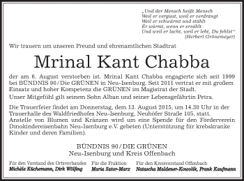 Traueranzeige von Mrinal Kant Chabba von Offenbach