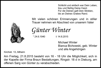 Traueranzeige von Günter Winter von Offenbach