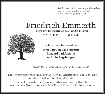 Traueranzeige von Friedrich Emmerth von Offenbach