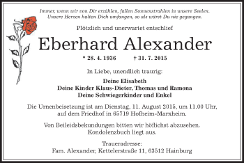 Traueranzeige von Eberhard Alexander von Offenbach