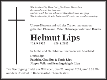 Traueranzeige von Helmut Lips von Offenbach