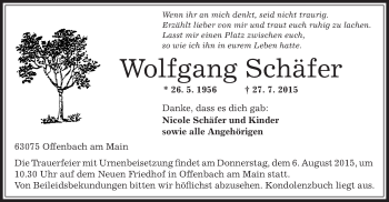 Traueranzeige von Wolfgang Schäfer von Offenbach