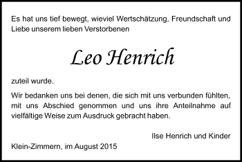 Traueranzeige von Leo Henrich von Offenbach