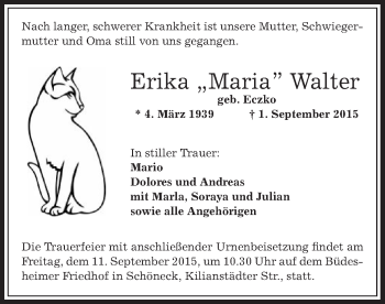 Traueranzeige von Erika Walter von Offenbach