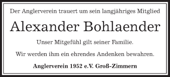 Traueranzeige von Alexander Bohlaender von Offenbach