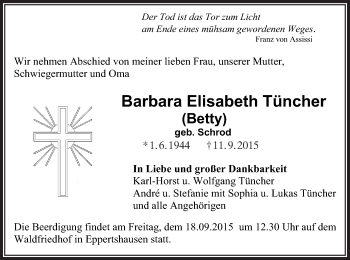 Traueranzeige von Barbara Elisabeth Tüncher von Offenbach