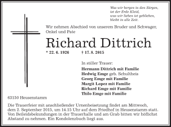 Traueranzeige von Richard Dittrich von Offenbach