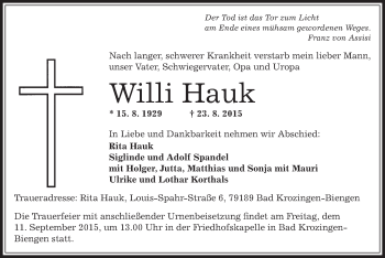 Traueranzeige von Willi Hauk von Offenbach