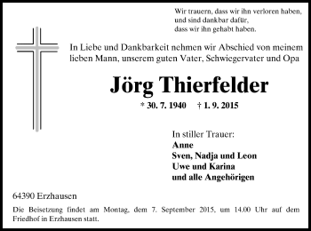 Traueranzeige von Jörg Thierfelder von Offenbach