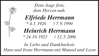 Traueranzeige von Elfriede und Heinrich Herrmann von Offenbach