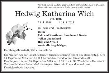 Traueranzeige von Hedwig Katharina Wich von Offenbach