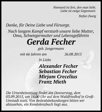 Traueranzeige von Gerda Fecher von Offenbach