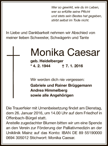 Traueranzeige von Monika Caesar von Offenbach