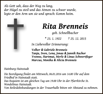 Traueranzeige von Rita Brenneis von Offenbach