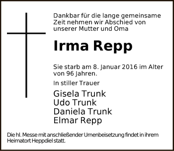 Traueranzeige von Irma Repp von Offenbach