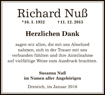 Traueranzeige von Richard Nuß von Offenbach