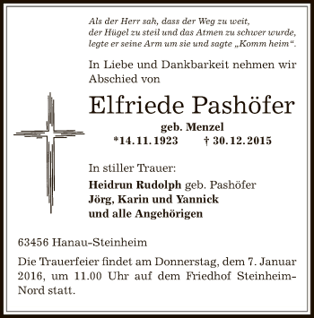 Traueranzeige von Elfriede Pashöfer von Offenbach