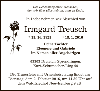 Traueranzeige von Irmgard Treusch von Offenbach