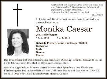 Traueranzeige von Monika Caesar von Offenbach