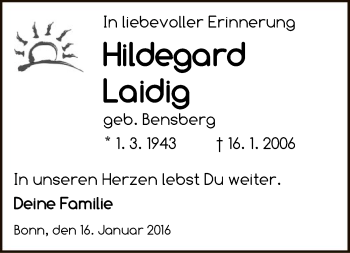 Traueranzeige von Hildegard Laidig von Offenbach