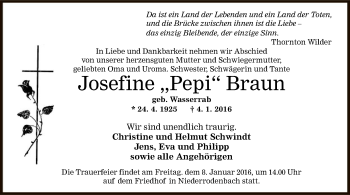 Traueranzeige von Josefine Braun von Offenbach