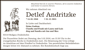 Traueranzeige von Detlef Andritzke von Offenbach