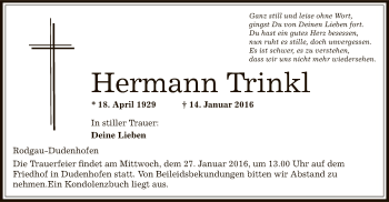 Traueranzeige von Hermann Trinkl von Offenbach