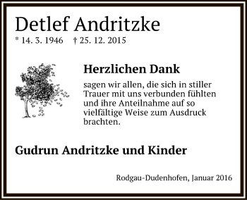 Traueranzeige von Detlef Andritzke von Offenbach