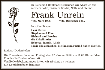 Traueranzeige von Frank Unrein von Offenbach