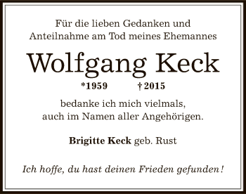 Traueranzeige von Wolfgang Keck von Offenbach