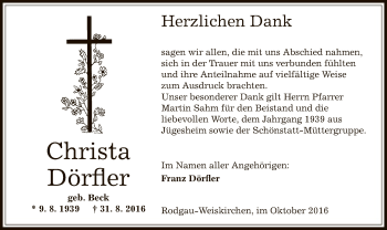 Traueranzeige von Christa Dörfler von Offenbach