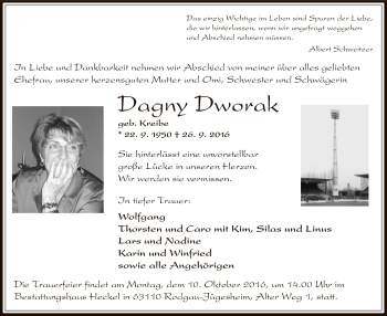 Traueranzeige von Dagny Dworak von Offenbach
