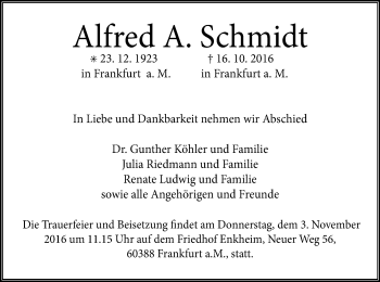 Traueranzeige von Alfred A. Schmidt von Offenbach
