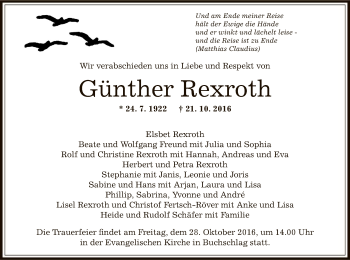 Traueranzeige von Günther Rexroth von Offenbach