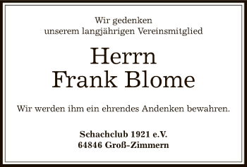 Traueranzeige von Frank Blome von Offenbach