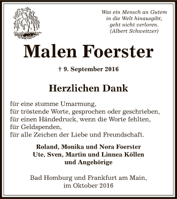 Traueranzeige von Malen Foerster von Offenbach