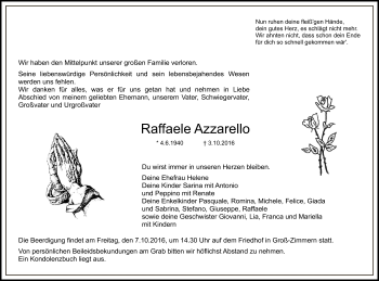 Traueranzeige von Raffaele Azzarello von Offenbach