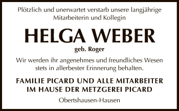 Traueranzeige von Helga Weber von Offenbach