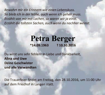 Traueranzeige von Petra Berger von Offenbach