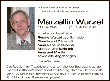 Traueranzeige von Marzellin Wurzel von Offenbach