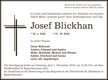 Traueranzeige von Josef Blickhan von Offenbach