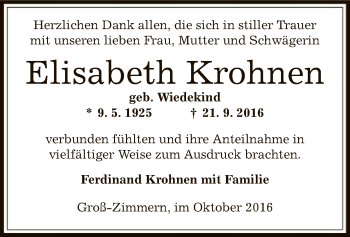 Traueranzeige von Elisabeth Krohnen von Offenbach