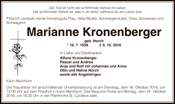 Traueranzeige von Marianne Kronenberger von Offenbach