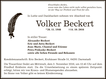 Traueranzeige von Volker Beckert von Offenbach