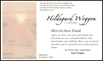 Traueranzeige von Hildegard Woggon von Offenbach