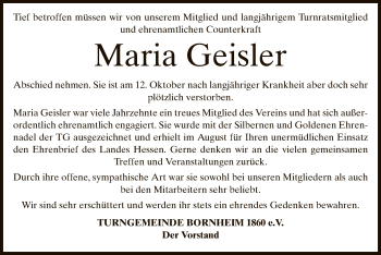 Traueranzeige von Maria Geisler von Offenbach