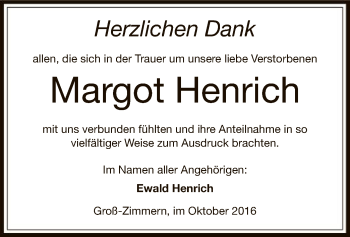 Traueranzeige von Margot Henrich von Offenbach