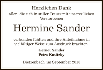 Traueranzeige von Hermine Sander von Offenbach